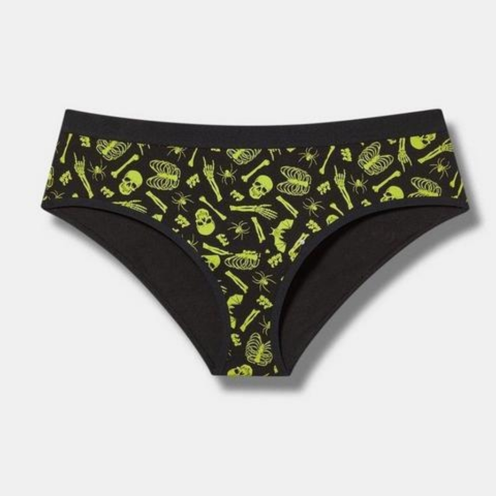 Torrid Halloween Goth Neon Green & Black Skeleton Skull Cotton Panties 3X Nwt